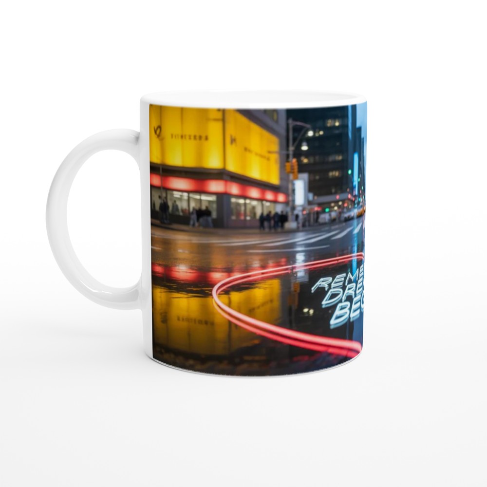 Remember Dreams Begin - Neon Heart City Street Inspirational Mug — view 10