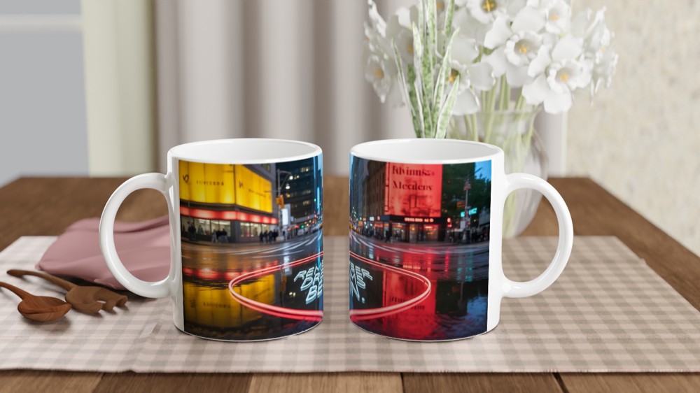 Remember Dreams Begin - Neon Heart City Street Inspirational Mug