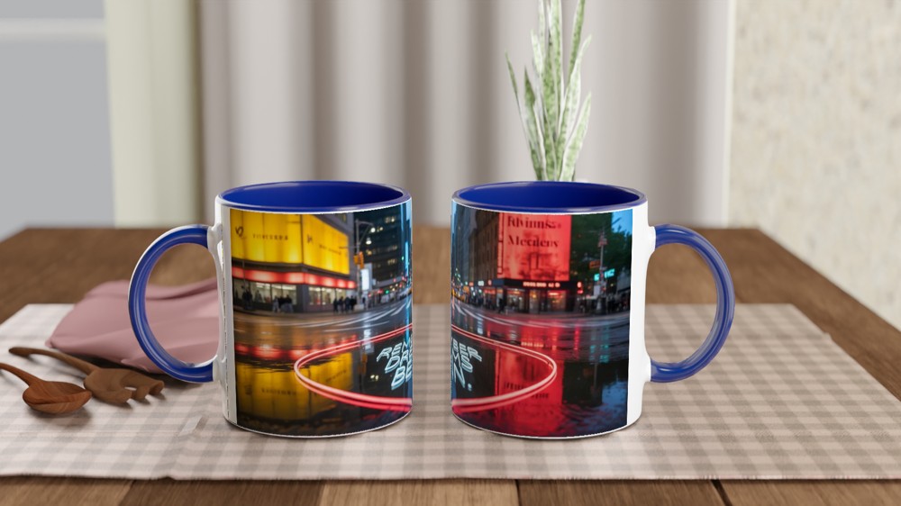 Remember Dreams Begin - Neon Heart City Street Inspirational Mug — view 4