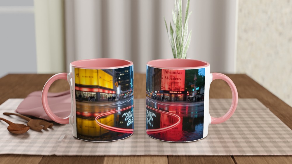 Remember Dreams Begin - Neon Heart City Street Inspirational Mug — view 6