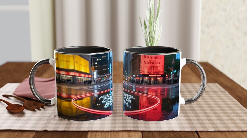 Remember Dreams Begin - Neon Heart City Street Inspirational Mug — view 9