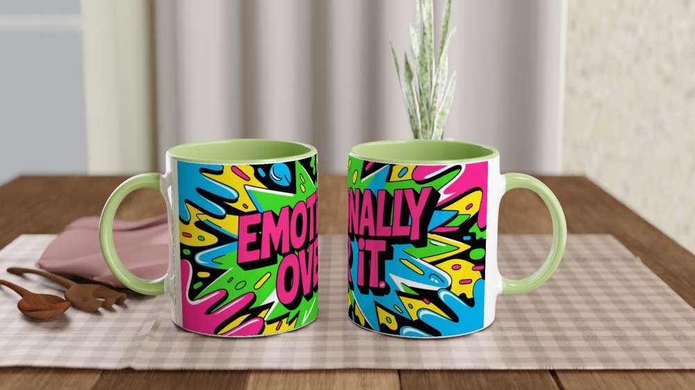 Emotionally Over It Mug | Neon Graffiti Sarcastic Gift | Funny Coffee Mug for Friends — view 5