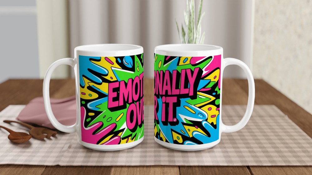 Emotionally Over It Mug | Neon Graffiti Sarcastic Gift | Funny Coffee Mug for Friends — view 2