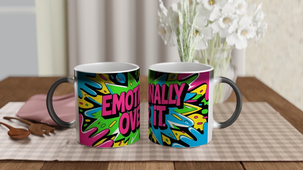 Emotionally Over It Mug | Neon Graffiti Sarcastic Gift | Funny Coffee Mug for Friends — view 3