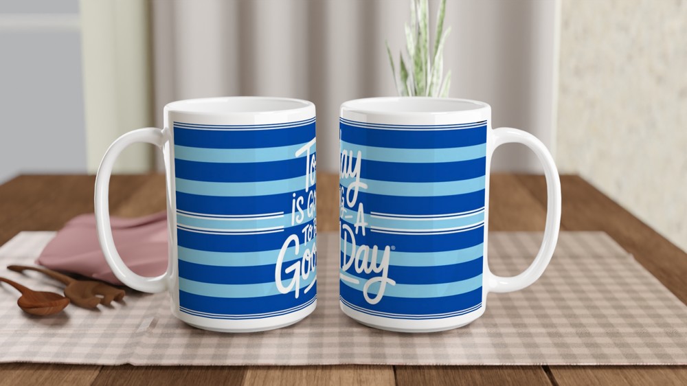 Dear Evan Hansen Mug | "Today Is Going To Be A Good Day" Quote | Musical Theatre Gift | Blue Polo Stripe Design — view 2