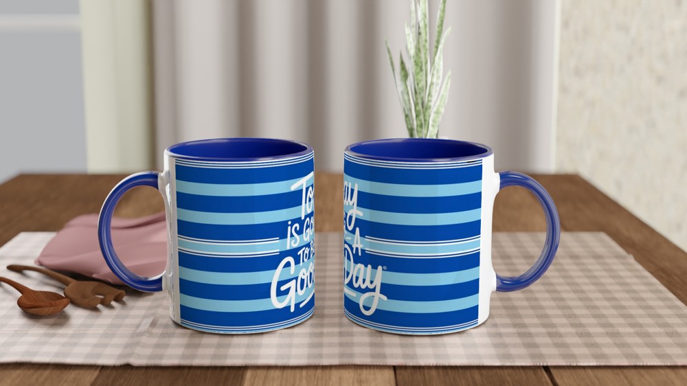 Dear Evan Hansen Mug | "Today Is Going To Be A Good Day" Quote | Musical Theatre Gift | Blue Polo Stripe Design — view 4