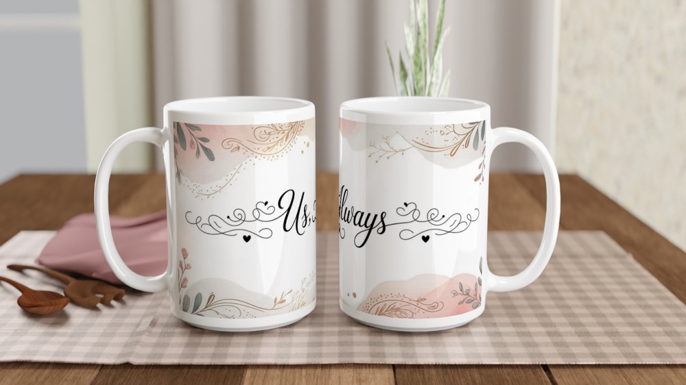 Us, Always - Romantic Watercolour Floral Couples Mug — view 2