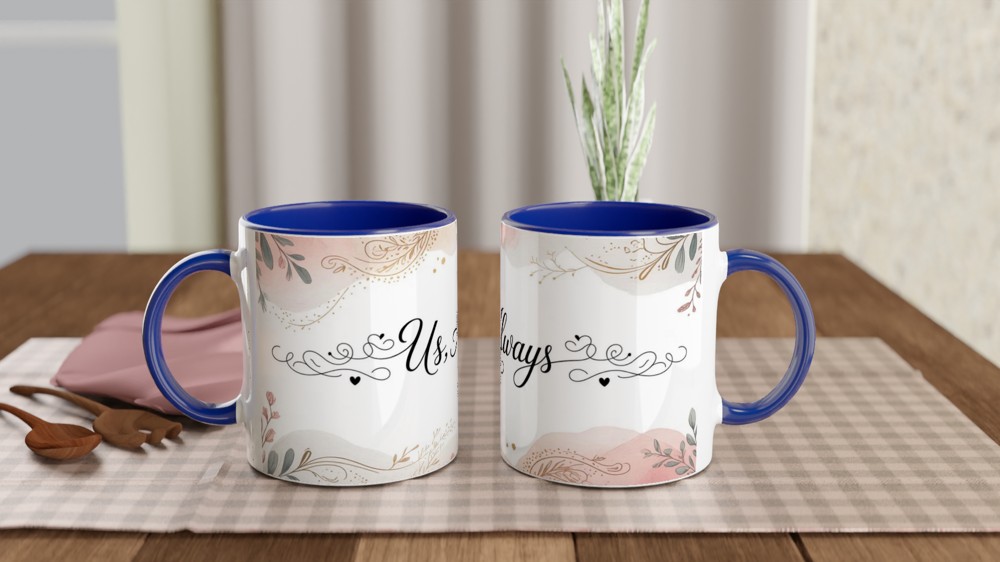 Us, Always - Romantic Watercolour Floral Couples Mug — view 4