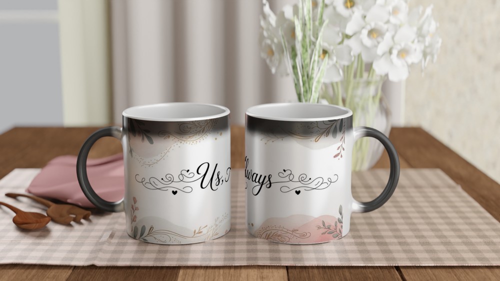 Us, Always - Romantic Watercolour Floral Couples Mug — view 3