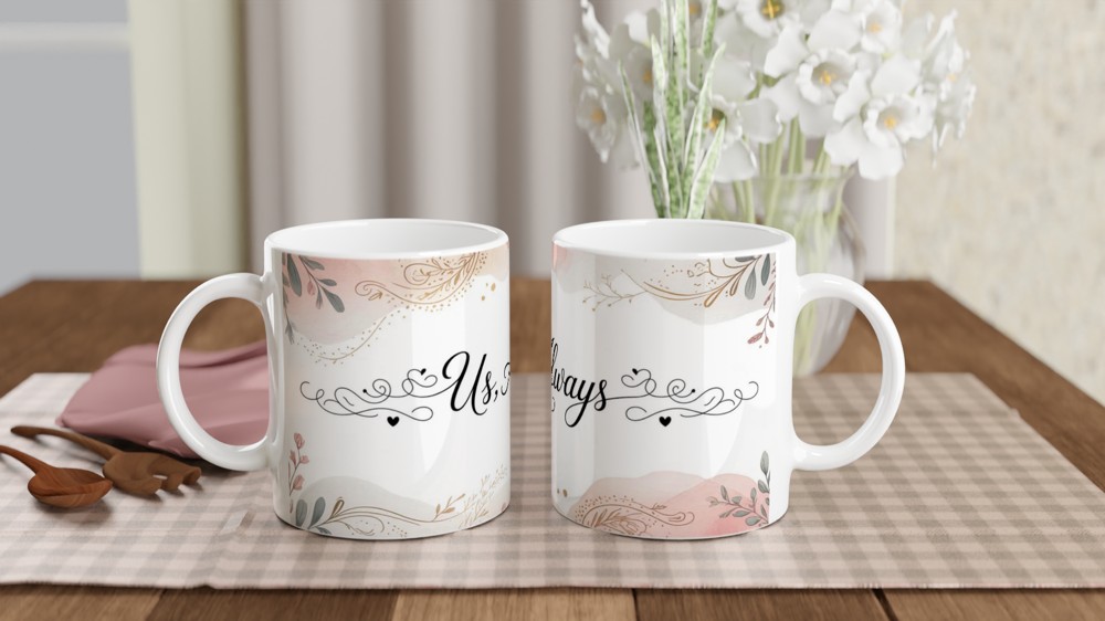 Us, Always - Romantic Watercolour Floral Couples Mug