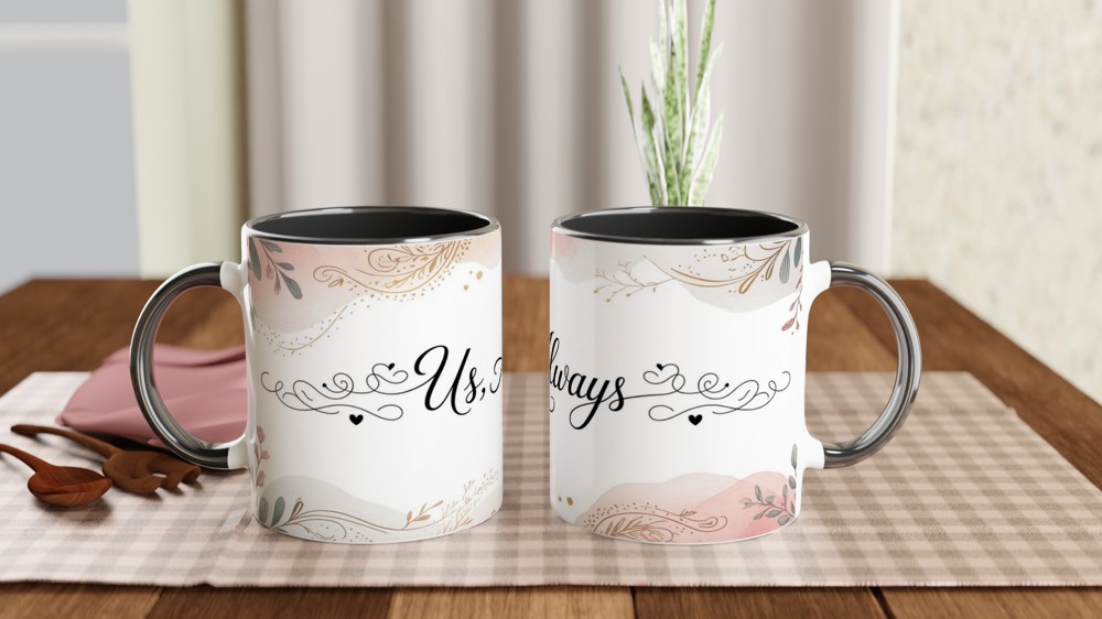 Us, Always - Romantic Watercolour Floral Couples Mug — view 9