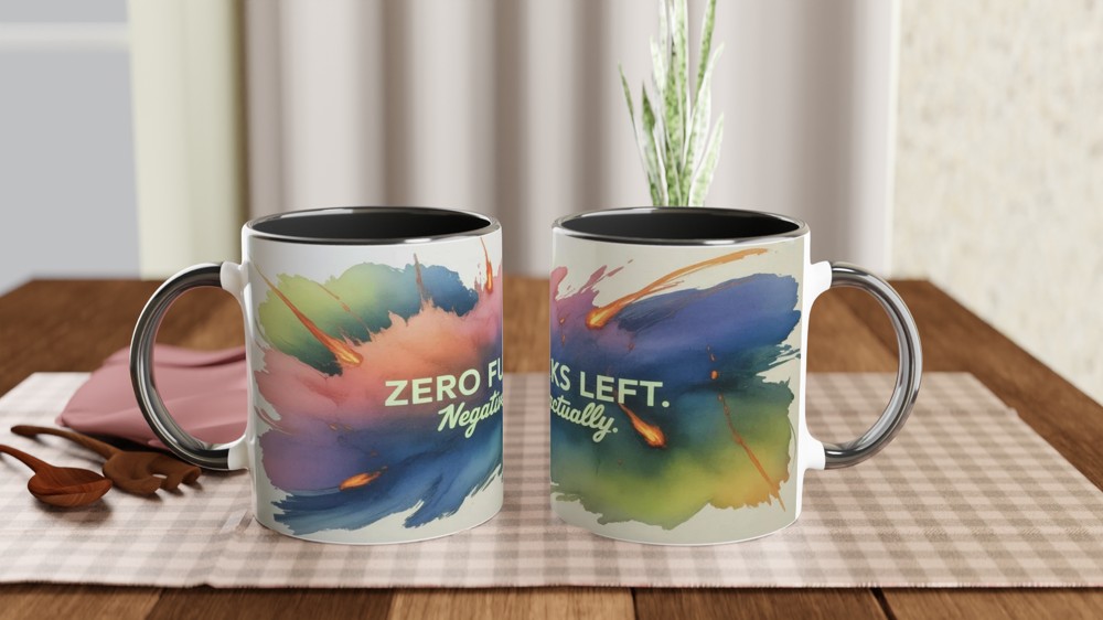 Zero Fucks Left Negative Actually - Funny Watercolour Mug — view 9