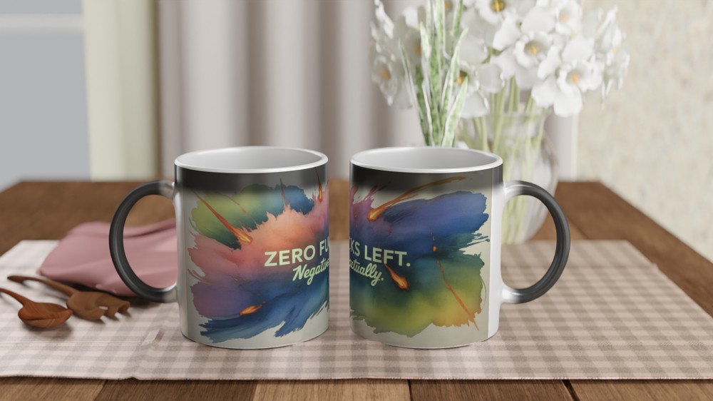 Zero Fucks Left Negative Actually - Funny Watercolour Mug — view 3