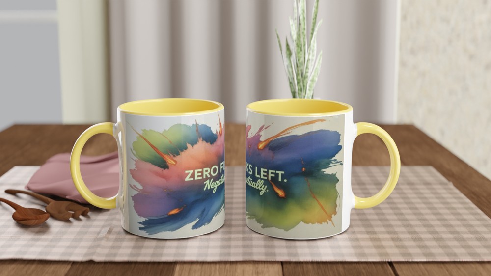 Zero Fucks Left Negative Actually - Funny Watercolour Mug — view 8
