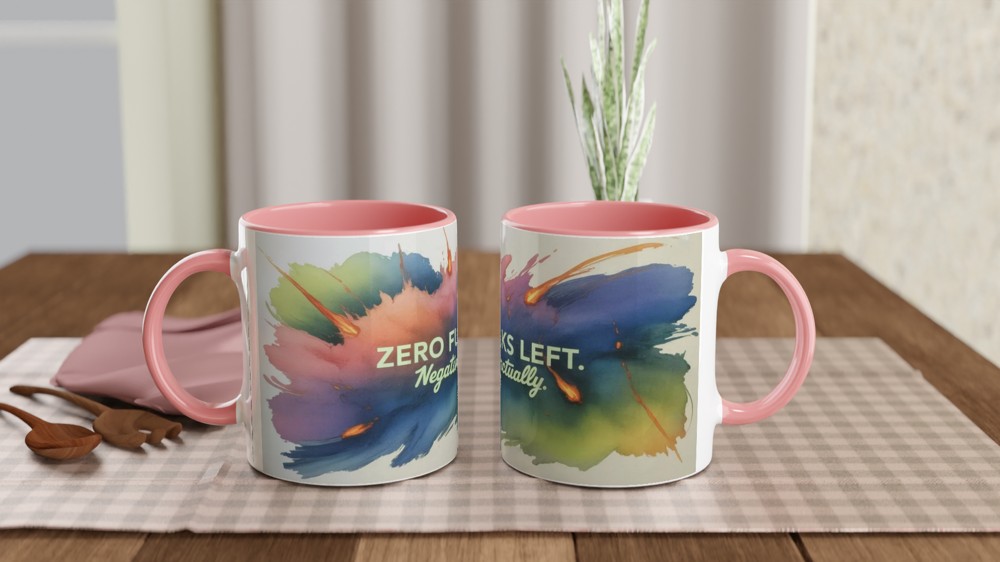 Zero Fucks Left Negative Actually - Funny Watercolour Mug — view 6