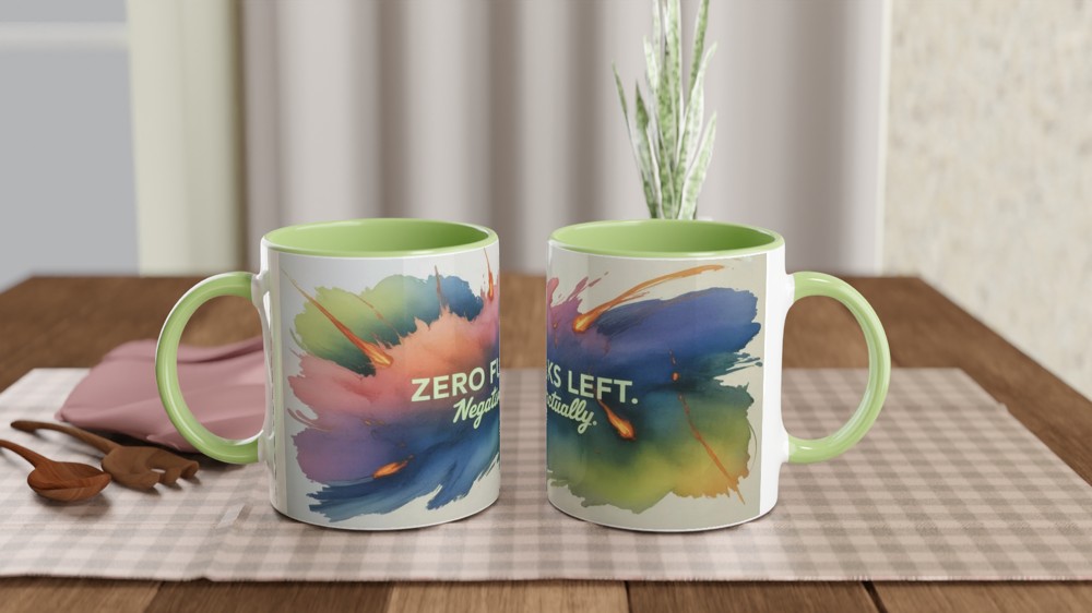 Zero Fucks Left Negative Actually - Funny Watercolour Mug — view 5