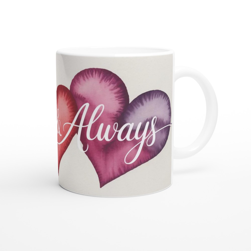 Forever & Always Mug | Watercolour Hearts Love Gift | Romantic Anniversary Present | Valentines Mug for Husband Wife or Couple — view 12