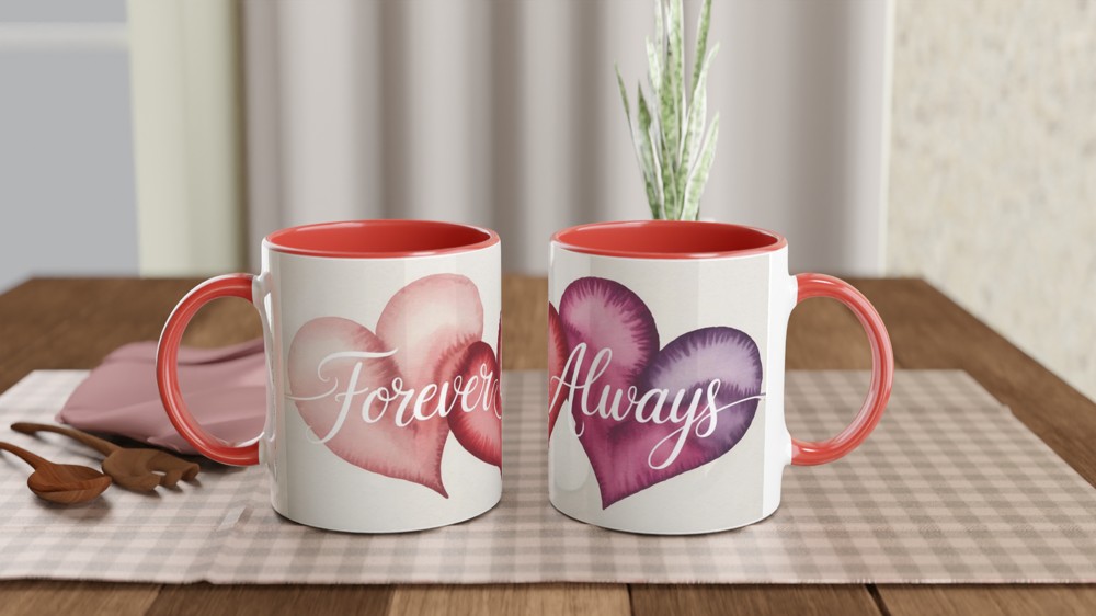 Forever & Always Mug | Watercolour Hearts Love Gift | Romantic Anniversary Present | Valentines Mug for Husband Wife or Couple — view 7