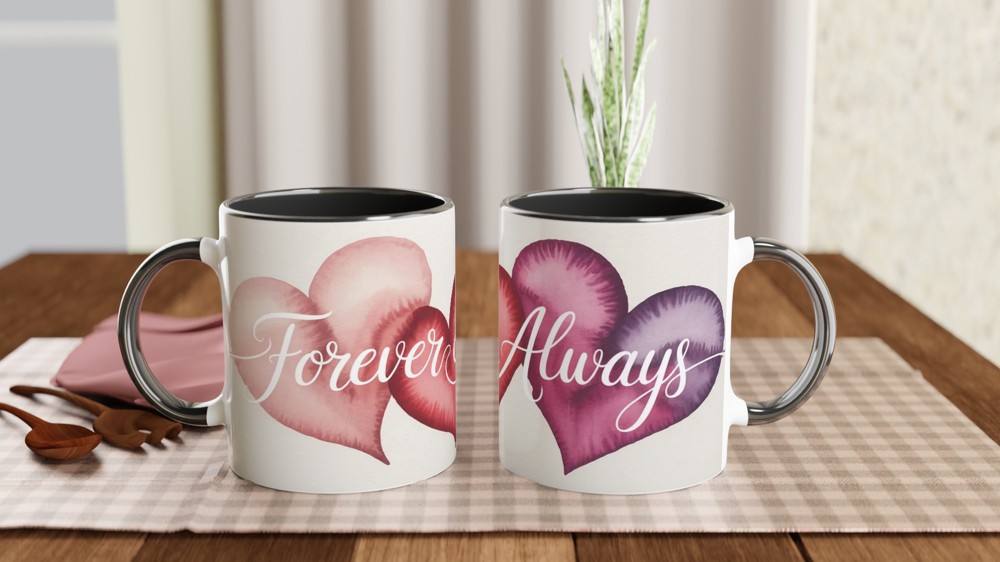 Forever & Always Mug | Watercolour Hearts Love Gift | Romantic Anniversary Present | Valentines Mug for Husband Wife or Couple — view 9