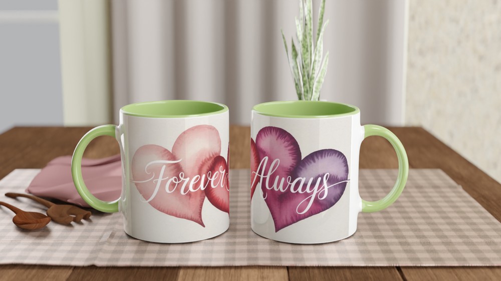 Forever & Always Mug | Watercolour Hearts Love Gift | Romantic Anniversary Present | Valentines Mug for Husband Wife or Couple — view 5