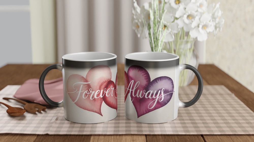 Forever & Always Mug | Watercolour Hearts Love Gift | Romantic Anniversary Present | Valentines Mug for Husband Wife or Couple — view 3