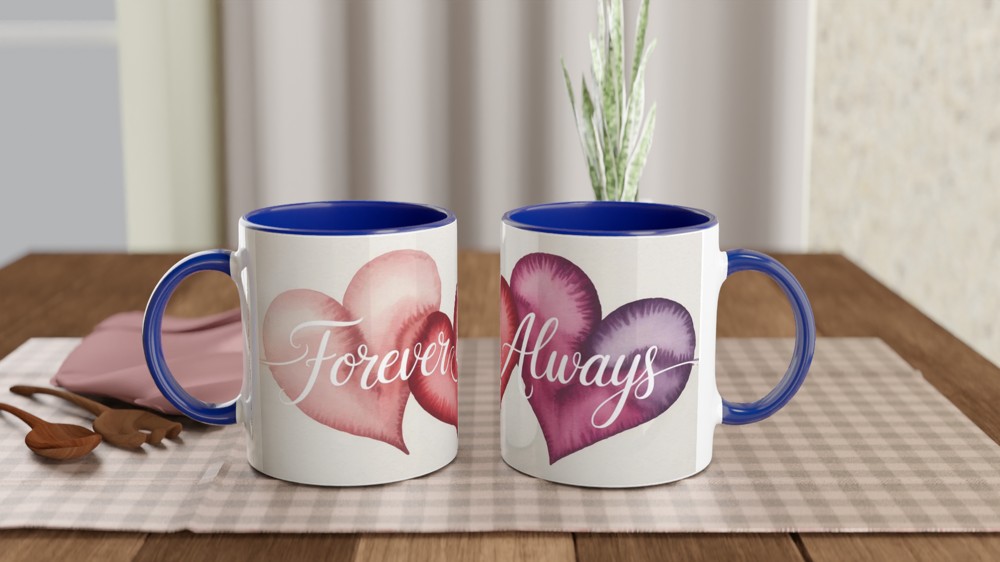 Forever & Always Mug | Watercolour Hearts Love Gift | Romantic Anniversary Present | Valentines Mug for Husband Wife or Couple — view 4
