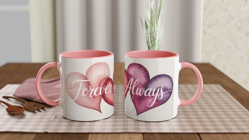 Forever & Always Mug | Watercolour Hearts Love Gift | Romantic Anniversary Present | Valentines Mug for Husband Wife or Couple — view 6