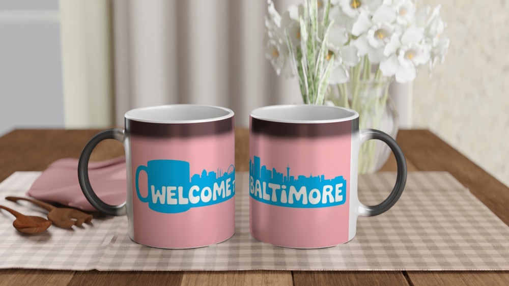 Hairspray Mug | 'Welcome To Baltimore' Quote | Musical Theatre Gift | Retro 1960s Skyline Present — view 3