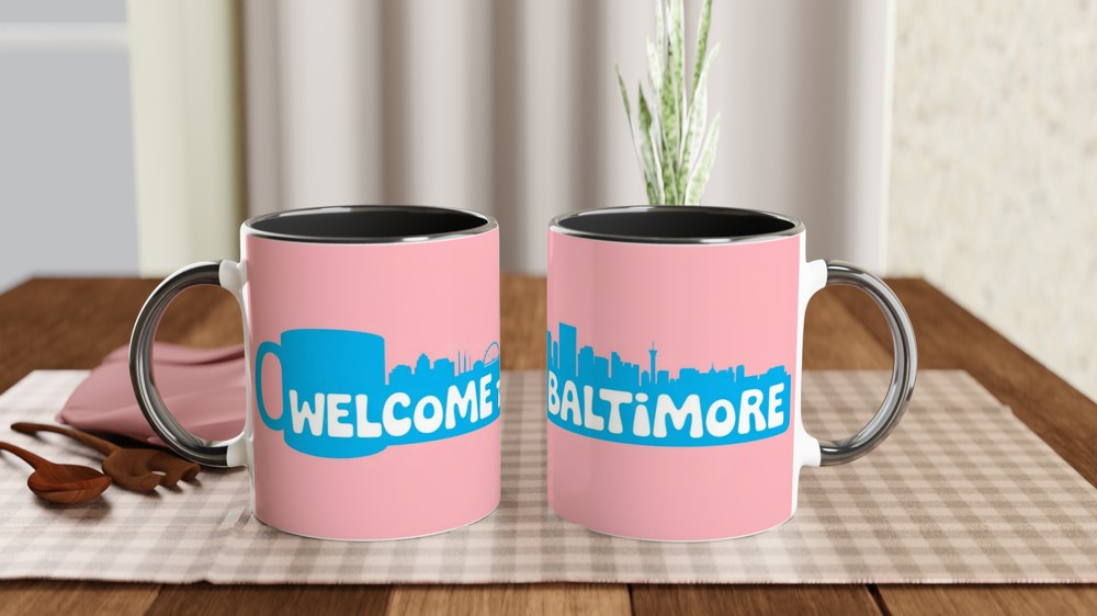 Hairspray Mug | 'Welcome To Baltimore' Quote | Musical Theatre Gift | Retro 1960s Skyline Present — view 9