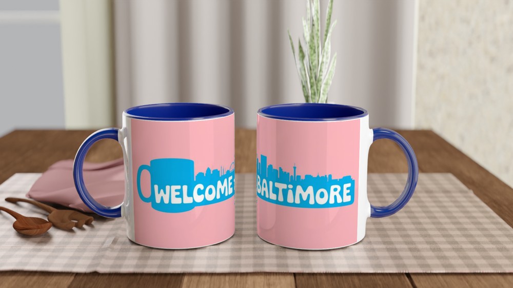 Hairspray Mug | 'Welcome To Baltimore' Quote | Musical Theatre Gift | Retro 1960s Skyline Present — view 4