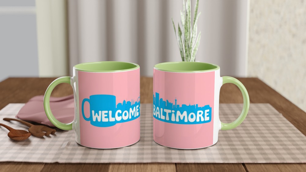 Hairspray Mug | 'Welcome To Baltimore' Quote | Musical Theatre Gift | Retro 1960s Skyline Present — view 5