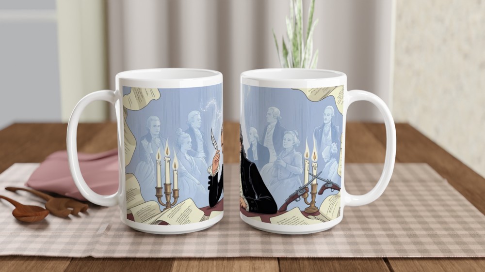 Founding Father Writing at Desk Illustration Mug — view 2