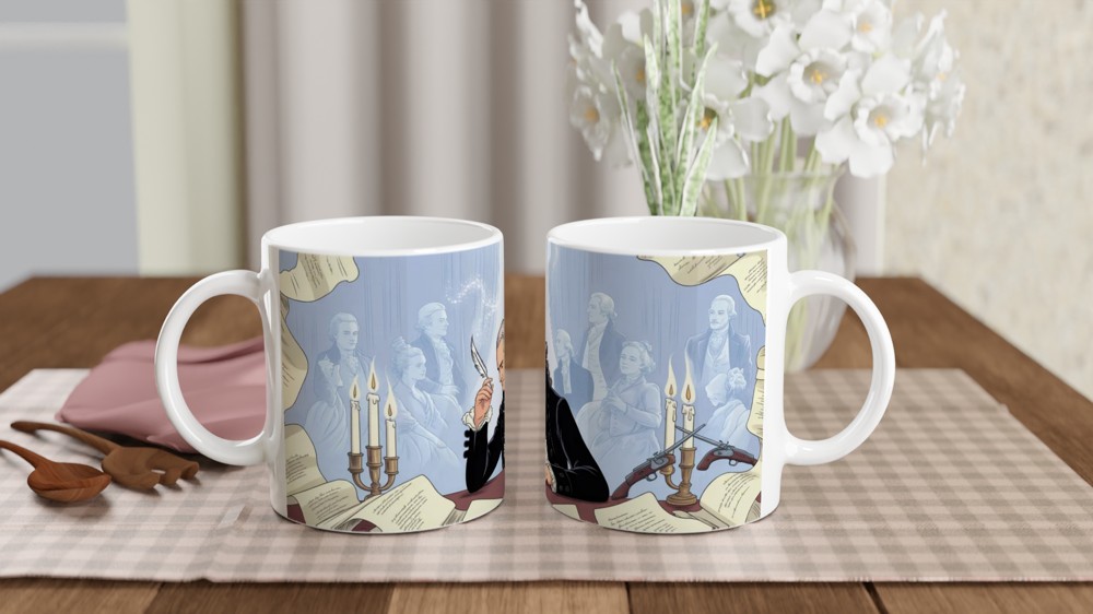 Founding Father Writing at Desk Illustration Mug