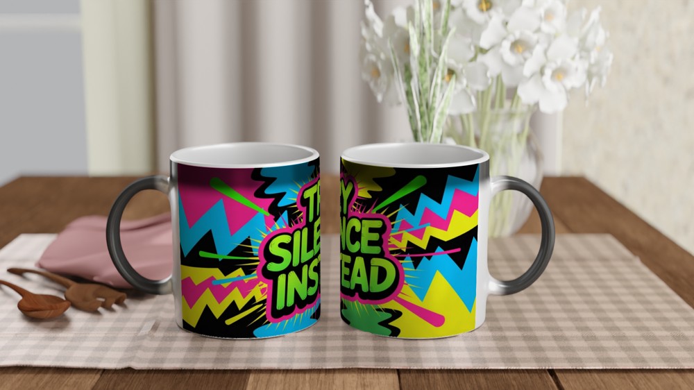 Try Silence Instead - Retro Pop Art Sarcastic Mug — view 3