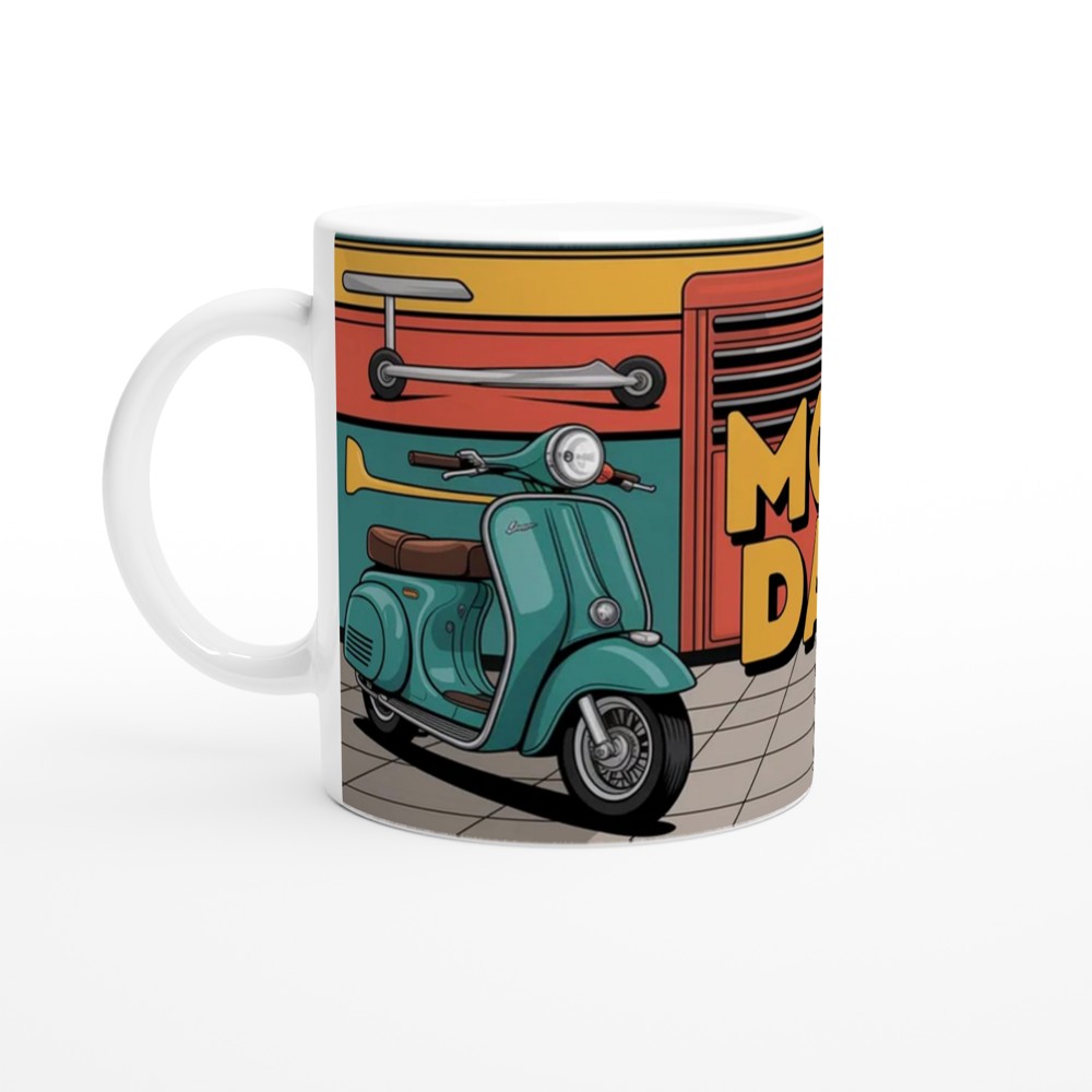 Mod Dad Mug | Scooter Gift for Dad | Father's Day Present | Classic Scooter Garage Design — view 10