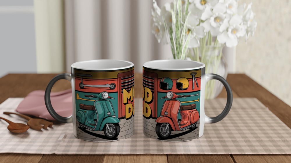 Mod Dad Mug | Scooter Gift for Dad | Father's Day Present | Classic Scooter Garage Design — view 3