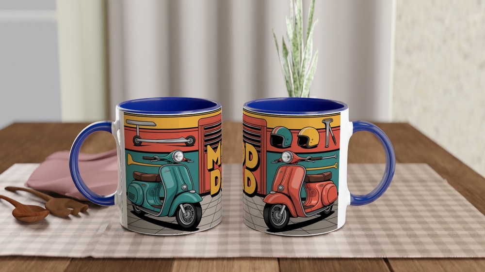 Mod Dad Mug | Scooter Gift for Dad | Father's Day Present | Classic Scooter Garage Design — view 4