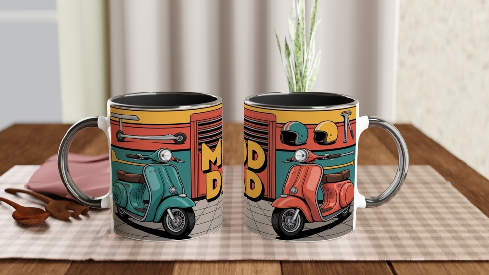 Mod Dad Mug | Scooter Gift for Dad | Father's Day Present | Classic Scooter Garage Design — view 9