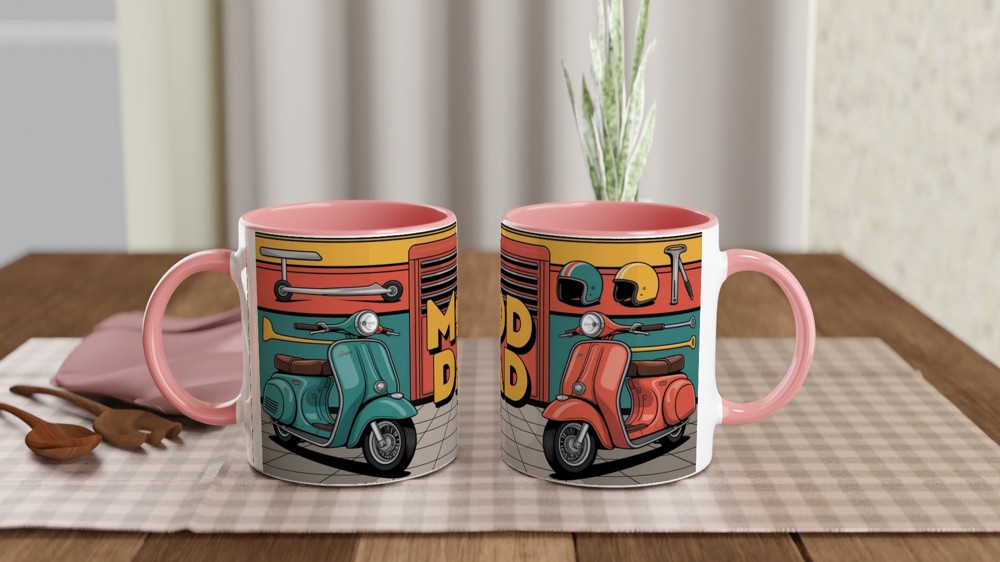 Mod Dad Mug | Scooter Gift for Dad | Father's Day Present | Classic Scooter Garage Design — view 6