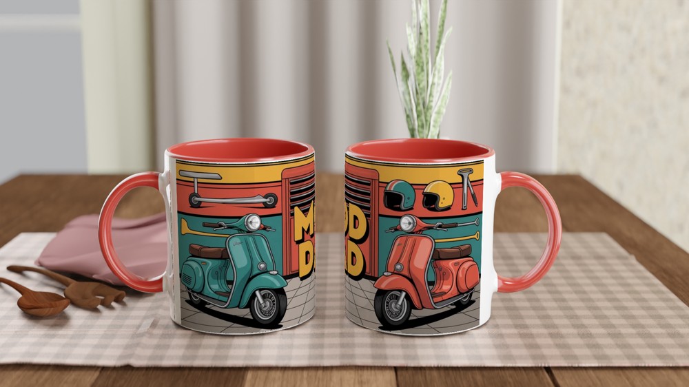Mod Dad Mug | Scooter Gift for Dad | Father's Day Present | Classic Scooter Garage Design — view 7