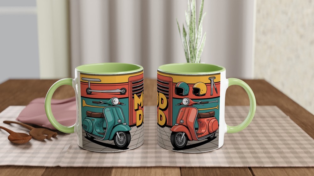 Mod Dad Mug | Scooter Gift for Dad | Father's Day Present | Classic Scooter Garage Design — view 5