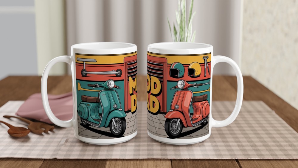 Mod Dad Mug | Scooter Gift for Dad | Father's Day Present | Classic Scooter Garage Design — view 2