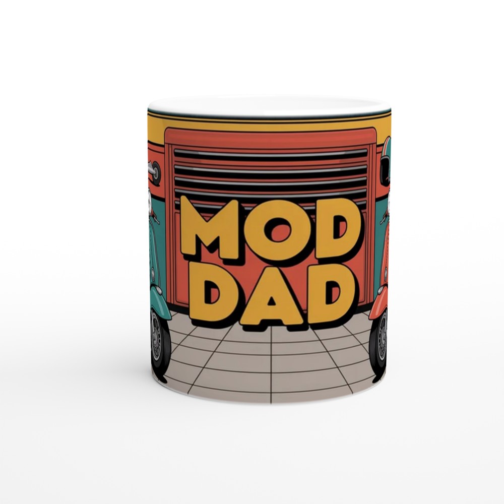 Mod Dad Mug | Scooter Gift for Dad | Father's Day Present | Classic Scooter Garage Design — view 11