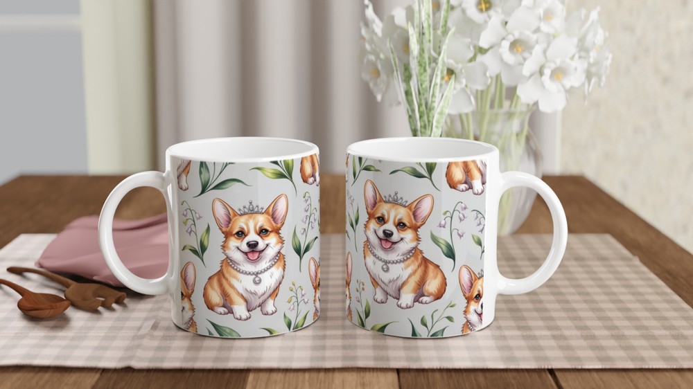 Royal Corgi Princess Floral Pattern Mug