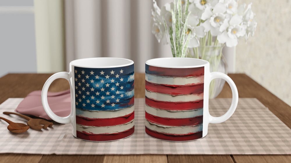 American Flag Textured Oil Painting Style Wrap Mug