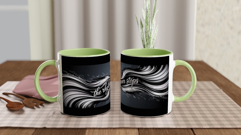 Musical Theatre Mug | 'The Rhythm Never Stops' Dance Art | Theatre Lover Gift | MJ Musical Inspired Present — view 5