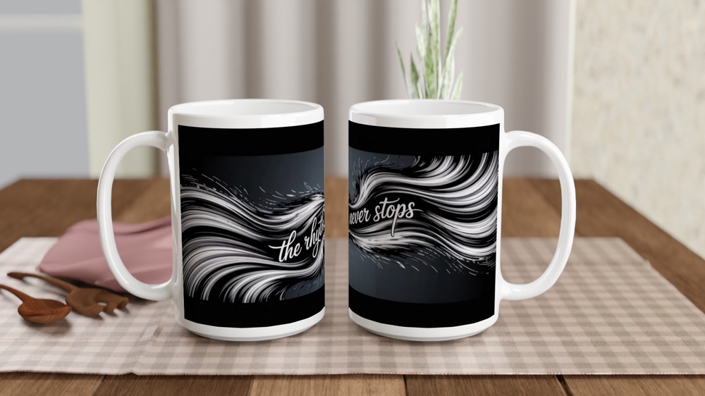 Musical Theatre Mug | 'The Rhythm Never Stops' Dance Art | Theatre Lover Gift | MJ Musical Inspired Present — view 2