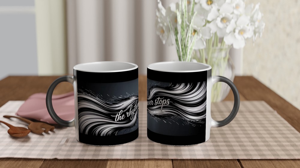 Musical Theatre Mug | 'The Rhythm Never Stops' Dance Art | Theatre Lover Gift | MJ Musical Inspired Present — view 3