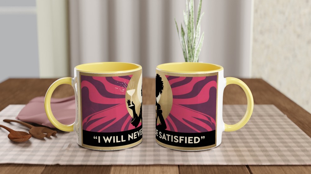 I Will Never Be Satisfied - Retro Silhouette Quote Mug — view 8