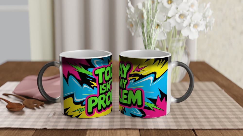 Today Isn't My Problem Mug | Sarcastic Colleague Gift | Funny Leaving Mug | Neon Graffiti Design — view 3